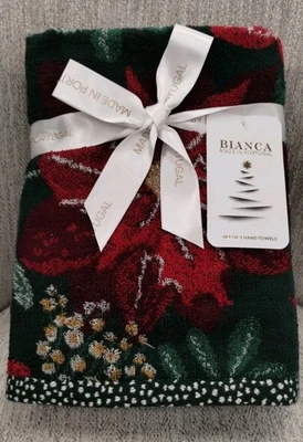 Bianca Portugal s/2 POINSETTIA HAND TOWELS Christmas Winter Holiday plush NEW - Image 1 of 4