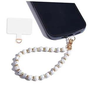 Marble Beaded Phone Wrist Strap,Detachable Phone Bracelet Strap Marble-white - Zdjęcie 1 z 7
