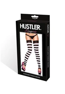 Hustler Lingerie Black white stripe thigh high Dancer Beetlejuice NIB One size - Picture 1 of 3
