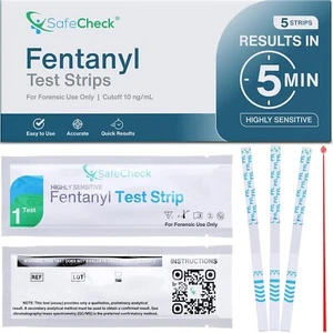SafeCheck Fentanyl Drug Testing Strip HIGH SENSITIVITY 10ng/ml(Urine/Powder) 5ct - Picture 1 of 7