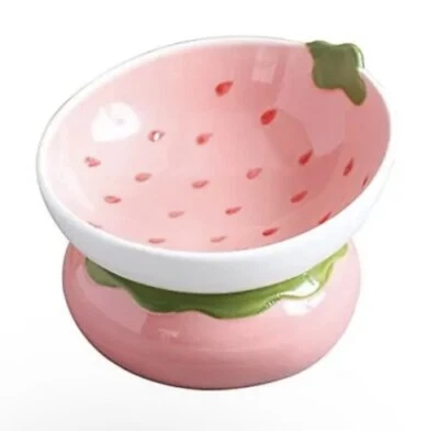 Cuenco de comida elevado de cerámica para gatos rosa elevado para gatos de interior anti vómitos Foto 1 de 4