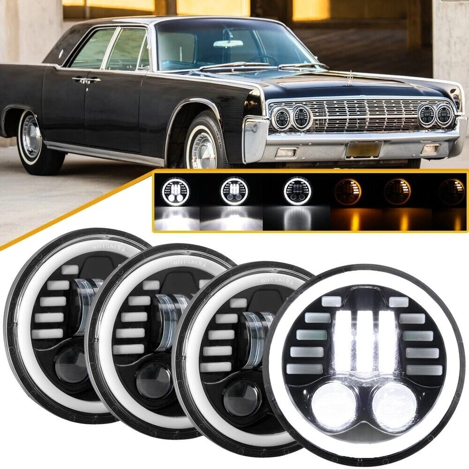 Faro LED 4 piezas 5,75" 5-3/4" alto/bajo DRL para Lincoln Continental 1962-1979 Foto 1 de 4