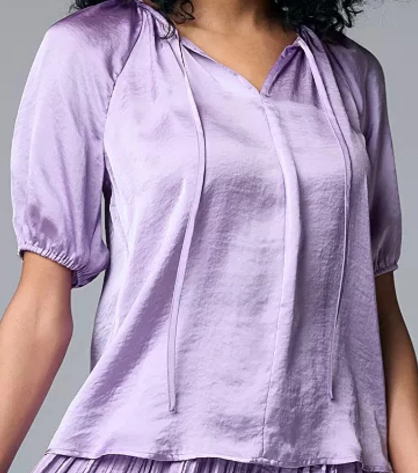 Simply Vera Wang Satin Shirred Top Blouse XL Petites - Lavender Purple - New - Image 1 of 1