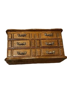 Vintage Wooden Jewelry Cabinet Box Chest - Mid Century Drawers Pink Lined Mirror - Picture 1 of 7