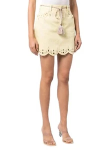 NWT Zimmermann Clover Scallop Hem Mini Skirt | Pale Yellow Denim Tie Tassel Belt - Picture 1 of 8