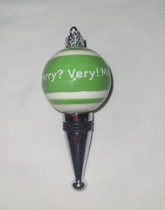 Wine Cork Bottle Stopper Christmas Ornament Very Merry 4" Green & White - Picture 1 of 2