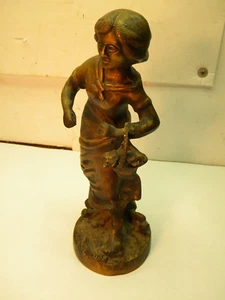 Bronze 13" Woman Picking Mushrooms in Basket, Art, Curio. - Picture 1 of 8