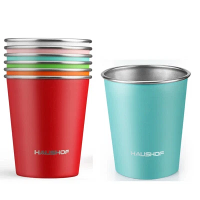 HAUSHOF 6PC 14 oz Pint Cup Stainless Steel Cup Stackable Metal Drink Cup 6 Color - Image 1 of 4