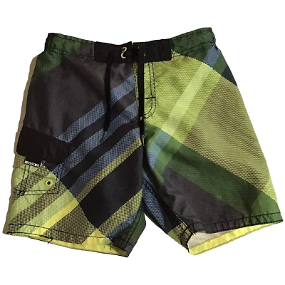 Baús de natação Mossimo Supply Co meninos tamanho XS 4/5 verde amarelo xadrez tabuleiro - Imagem 1 de 4