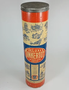 Accionamiento de molinete Tinkertoy Deluxe 1952 vintage. 237 piezas incluidas. Lata de 15,5". - Imagen 1 de 11