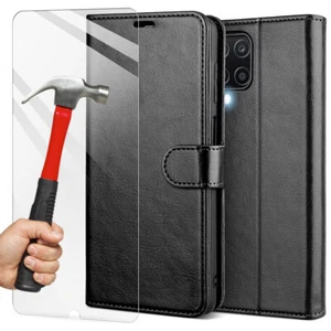 Coque pour Samsung Galaxy A12 Housse Portefeuille Effet Cuir + 2 Verres Trempés - Photo 1/16