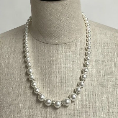 Faux White Pearl Silver-tone Women's Fashion Necklace Earrings Bracelet - Image 1 of 4