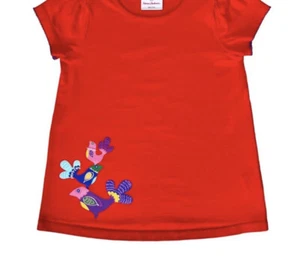 Hanna Andersson-sz 140- 12/14-Red-Teeshirt-Birds-Cap Sleeves-Embroidered Trim - Picture 1 of 4