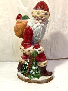 Vtg Style Hand Painted 17" Paper Mache Walking SANTA Belsnickle Xmas Figurine - Picture 1 of 5