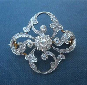 Art Nouveau Christmas 18K Gold Platinum Diamonds Swirling Snow Flake Brooch 🌨️ - Picture 1 of 3