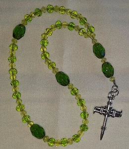 Handmade Anglican Prayer Beads of Glass Beads in Greens, silvertone Cross - Picture 1 of 6
