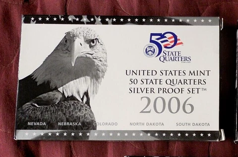 2006 U.S. Mint 90% Silver State Quarter Proof Set w/ box & CoA - .90 t oz silver Cover
