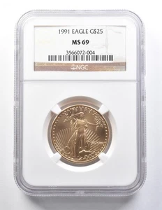 1991 $25 American Gold Eagle 1/2 Oz Gold MS69 NGC *1354 - Picture 1 of 3