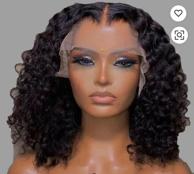 Peluca de cabello humano frente de encaje rizado, brasileña, 12-14 pulgadas de largo Foto 1 de 2