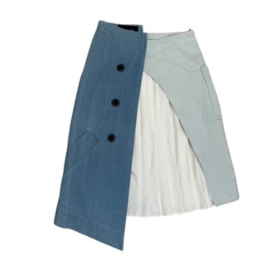 Andersson Bell Trench Pleats Skirt Size S Combo Denim Mixed Media Pleated Inset - Image 1 of 4