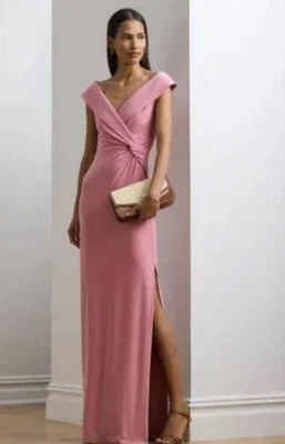 Lauren Ralph Lauren Womens Jersey Sleeveless Shoulder Gown Pink Size 6S NWT - Image 1 of 4