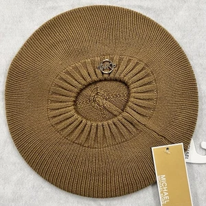 $45 Michael Kors Knit Beret Hat Camel w Gold Mk Logo * - Picture 1 of 7