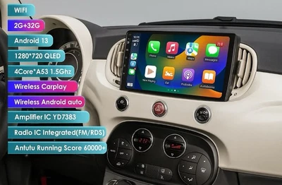 P1L Wireless CarPlay Android AutoRadio per FIAT 500 (2007-2014) Colore Bianco - Immagine 1 di 4