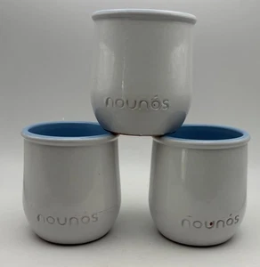 SET OF 3 Nounos White and Light Blue Glazed Yogurt Pots 3” CERMER - Picture 1 of 11