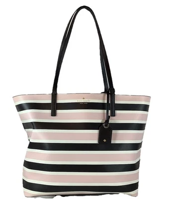 Bolso de Mano Kate Spade Negro Rosa Blanco Rayas JANIE CELEBRACIÓN Mediano Excelente Estado. Foto 1 de 4