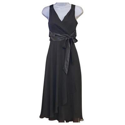 Evan Picone Black Chiffon Dress Satin Waist Flouncy Dress Sz 4 Holiday New Years - Image 1 of 4