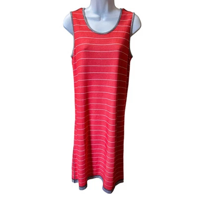 Lands End Red Black Striped Reversible Sleeveless Maxi Dress Women's Size Medium - Imagem 1 de 4