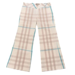 0714AD girls pants GIRL BURBERRY check beige/turquoise trouser kids - Picture 1 of 4