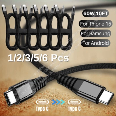 Paquete de 1-6 cables USB-C a USB-C lote de cables de carga rápida de 60 W para iPhone 15/Plus/Pro Foto 1 de 4