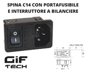 SPINA C14 DA PANNELLO 10A 250V VDE PORTAFUSIBILE E INTERRUTTORE A BILANCIERE IEC - Foto 1 di 1