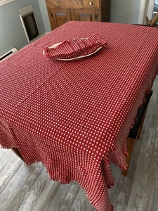 Vintage Red & White Checked 6' x 4' tablecloth + 6 matching 12" napkins 1950s - Picture 1 of 4
