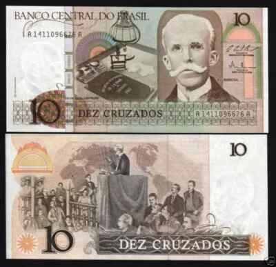 Brazil 10 CRUZADOS P-209 ND 1987 Barbosa Brazilian UNC World Currency BILL NOTE - Image 1 of 4