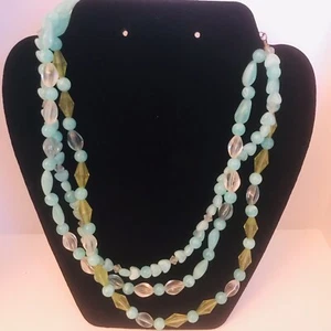 Turquoise & Aquamarine 16/18” Plastic Bead 3 Strand Necklace J6377 - Picture 1 of 9