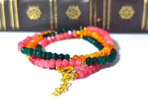 Fatto a Mano Naturale Giada Collana,Collana con Perline,Rosa Arancione Verde - Foto 1 di 4