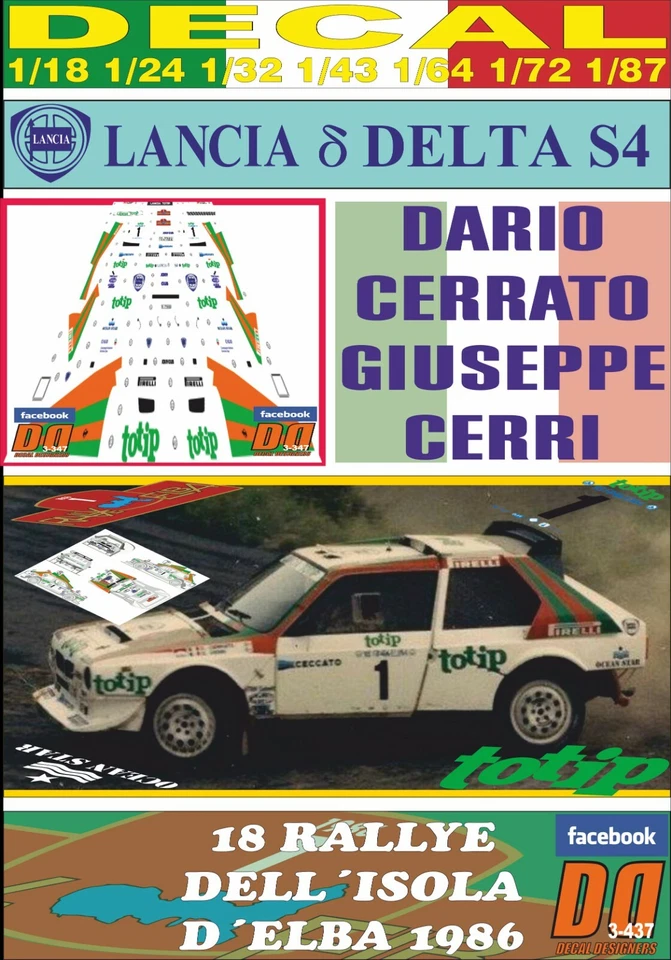 DECAL LANCIA DELTA S4 TOTIP D.CERRATO R.ISOLA D´ELBA 1986 WINNER (08) - Image 1 of 1