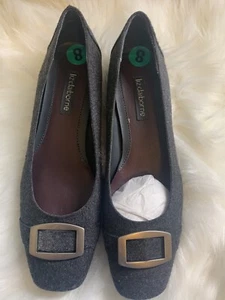 Liz Claiborne LILLY SLIP-ON BALLET FLATS Gray Shoes + GRAY BUCKLE~Size 8 M - Picture 1 of 5