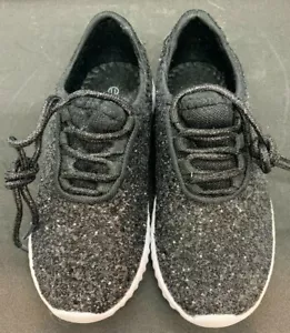 Link Lace up Black Glitter Fashion Sneaker Little Kid Girl Size 11 - Picture 1 of 6