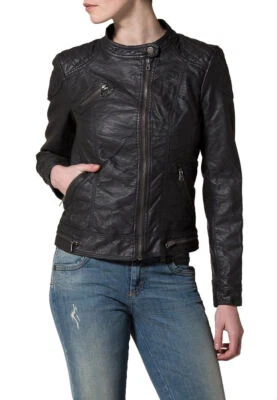 Fashion Women Elegant Black Leather Jacket Real Lambskin Slim Fit Moto Style - Image 1 of 4