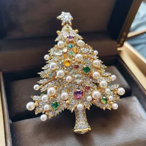 Vintage Kristall Barock Weihnachtsbaum Brosche Anstecknadel Schmuck Geschenk Zubehör - Bild 1 von 4