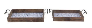 23", 19"W Brown Wood Tray with Tile Patterns, 2-Pieces - Picture 1 of 8