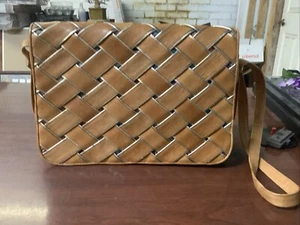 VTG SHARIF Leather Handbag Messenger Purse Shoulder Bag Braided 13”x8” Hobo Gyps - Picture 1 of 9