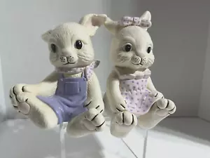 Ceramic Figure Bunny Rabbit Shelf Sitters 7" Boy & Girl Nursery Easter Décor - Picture 1 of 6