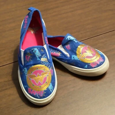 Wonder Woman Slip-on Shoes Youth Girl's Size 2 Blue With Gold Logo  - Image 1 of 4