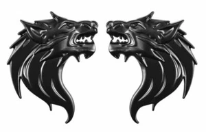 Par de calcomanías de metal de calidad 3D con cabeza de lobo para automóvil motocicleta - negras - Imagen 1 de 1