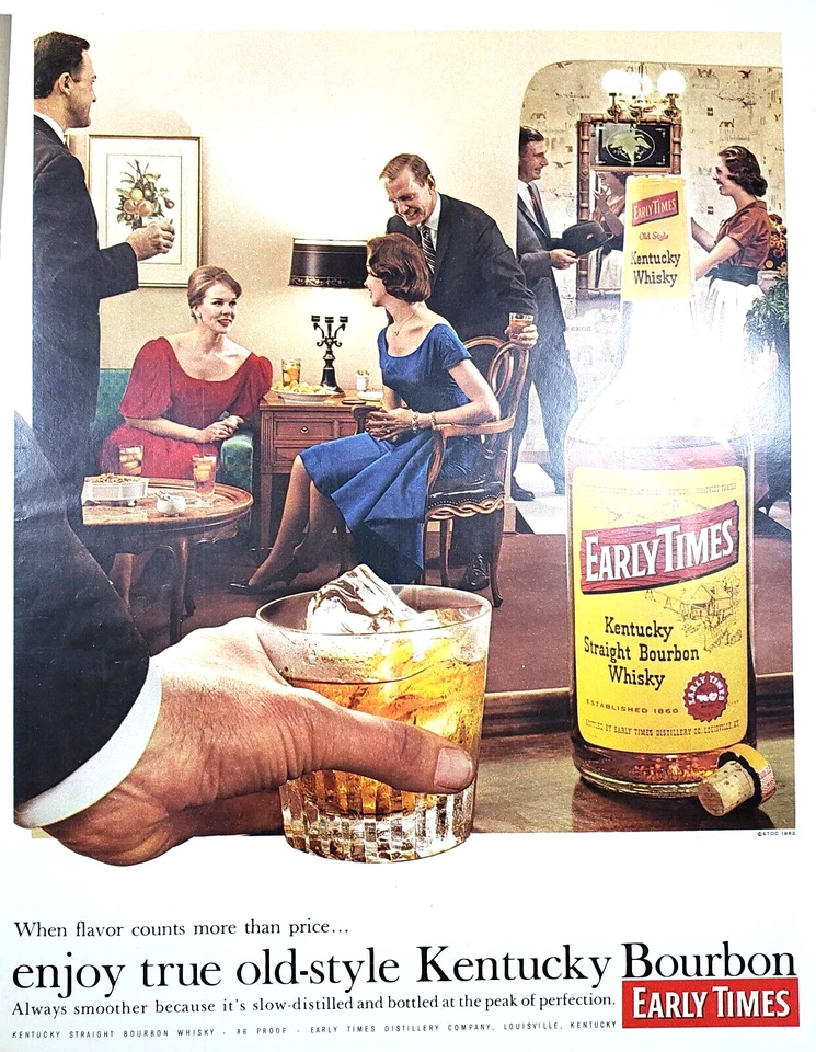 PRINT AD 1962 Early Times Kentucky Straight Bourbon Whisky Cocktail Party - Image 1 of 1