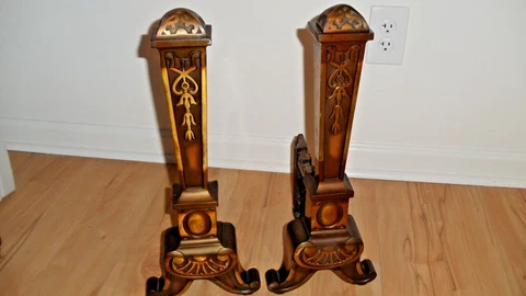 Antique HUMPHREY RADIANT FIRE Art Nouveau Style Cast Iron w Brass Andirons Cover